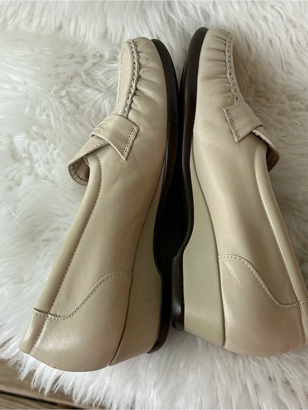 SAS Cream Leather Slip-On Moc Loafers for Women